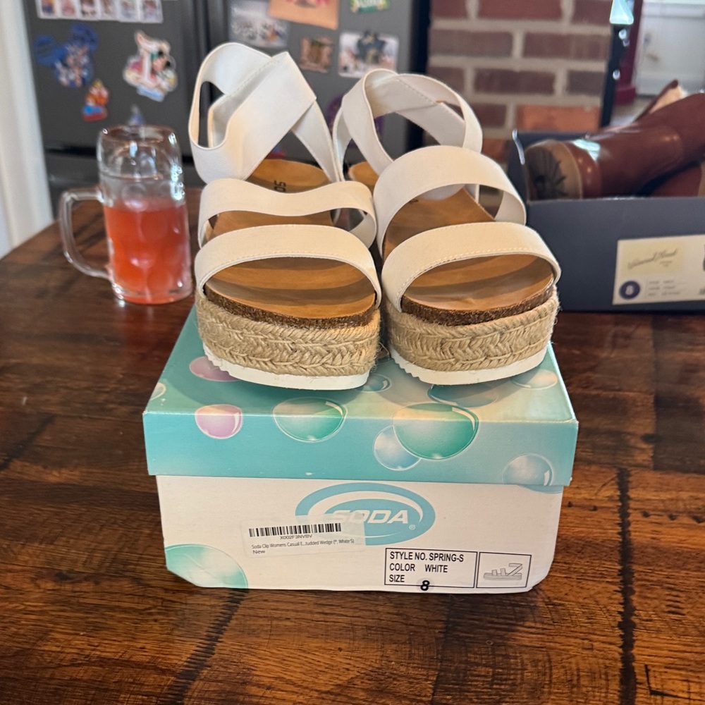 Soda White Wedge Sandals